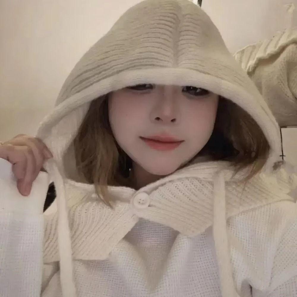 Вязаная шапка-бини на шнурке, теплая манишка-воротник, капюшон, удобный шарф, балаклава, шапки, студент