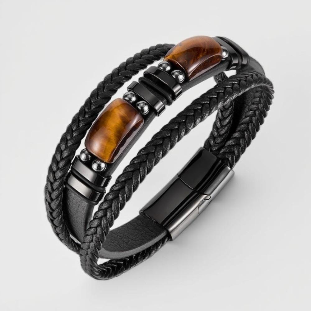Multi-Layer Tiger Eye Stone Bracelet Hand-woven Men's Bracelet Braided Leather Bracelet Boho
