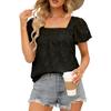 Summer Women's T-shirt Square Neck Lace Hollow Casual Loose Short-sleeved Chiffon Shirt