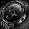 LIGE Brand New Style 3D Skull Men Watch Gift Steel Mesh Waterproof Military Male Sport Punk Quartz W