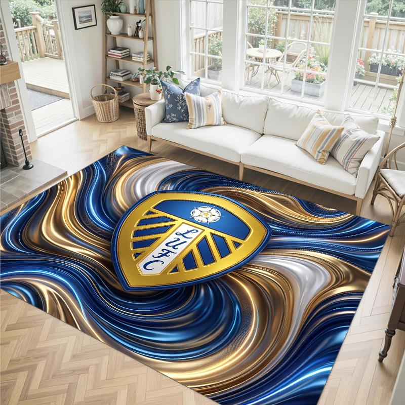 Leeds United Football Design Crystal Velvet Carpet Cozy Non?Slip Printed Rug For Bedroom Living Room Entrance