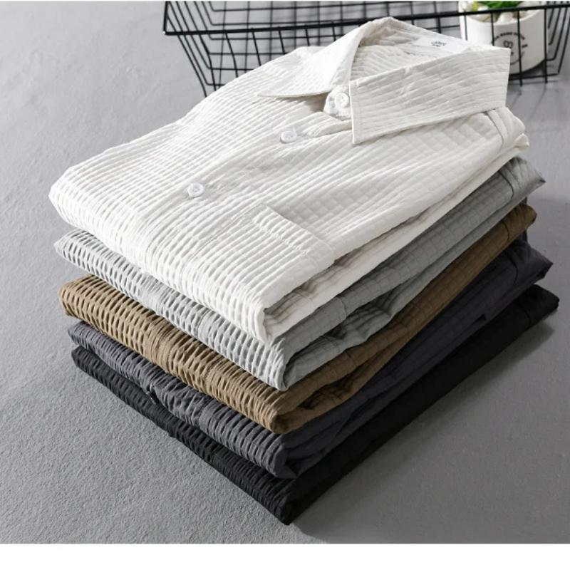 Весна Осень Длинный рукав рубашки Мужские повседневные рубашки мужские однотонные рубашки с отложным воротником и карманом простые мужские топы