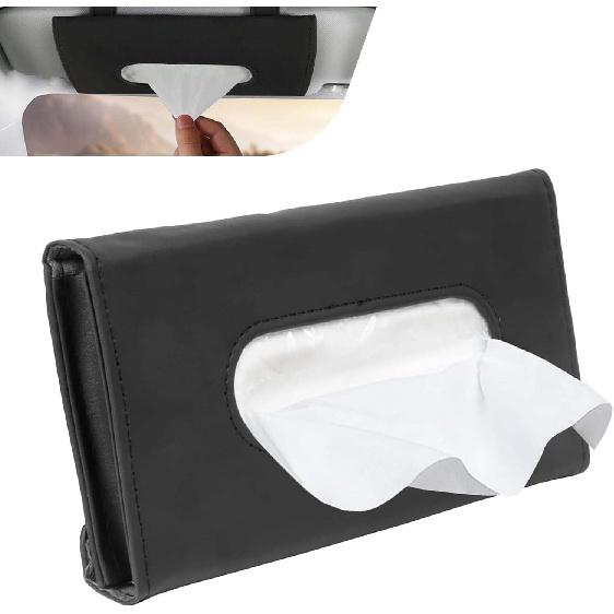 Car Visor Tissue Holder, Upgraded Version Hanging Tissue Holder in Car, Premium PU Leather Paper Napkin Organizer, Universal for Vehicles, Trucks,