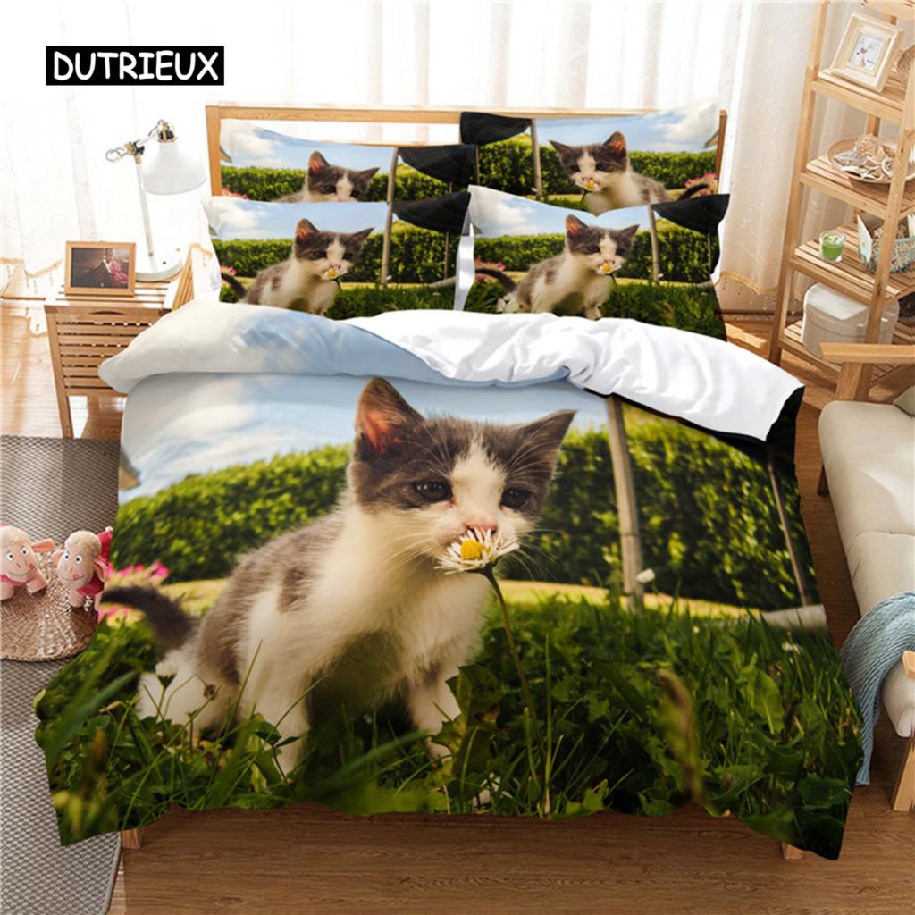 Комплект постельного белья Lovely Cat, комплект пододеяльников, комплект постельного белья с 3D-печатью, комплект постельного белья размера Queen, модный дизайн