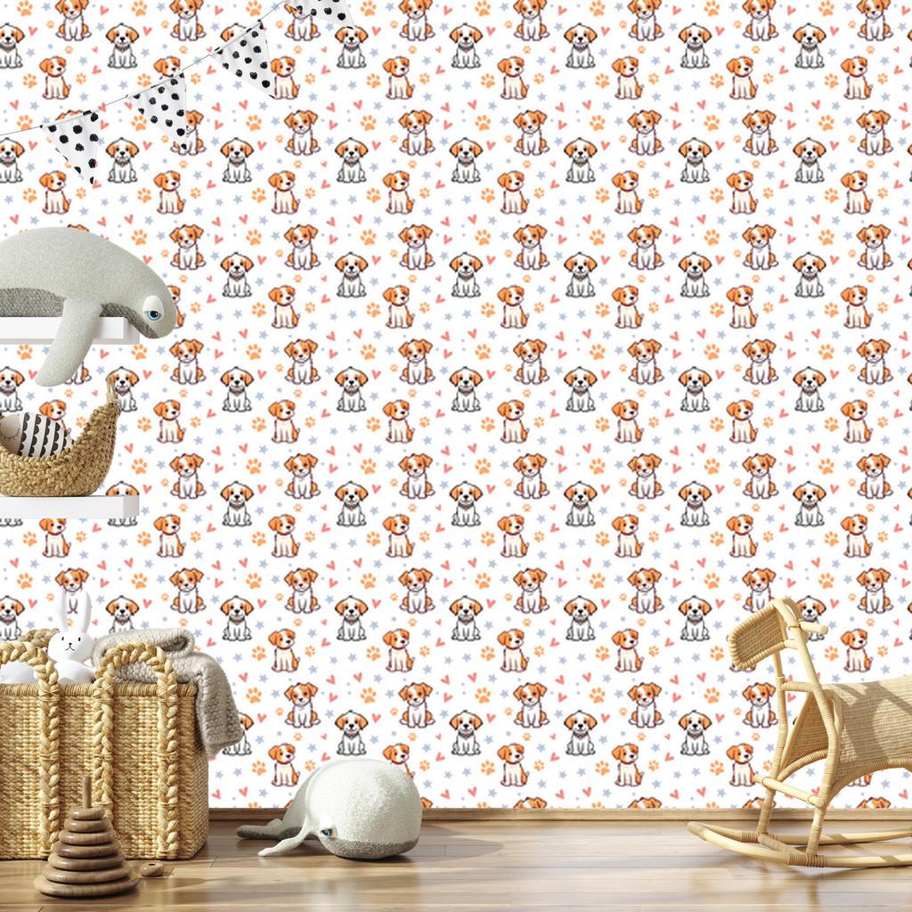 Dogs Wallpaper White, Cream and Light Gray for Living Room and Bedroom 50x1000