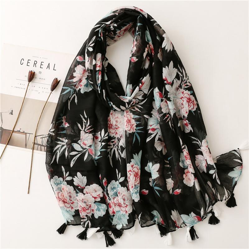 Autumn Fashion Lovely Cashew Floral Tassel Viscose Shawl Scarf Lady High Quality Soft Wrap Pashmina Stole Muslim Hijab 180*90Cm