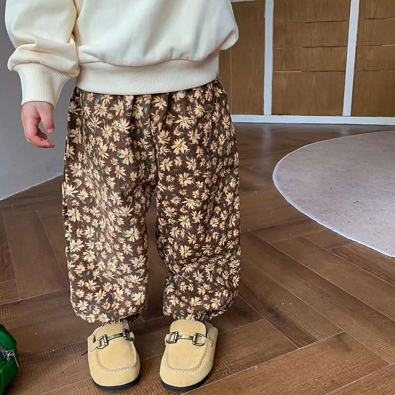 Детские брюки с цветочным принтом для девочек, свободные мягкие брюки, шаровары для малышей