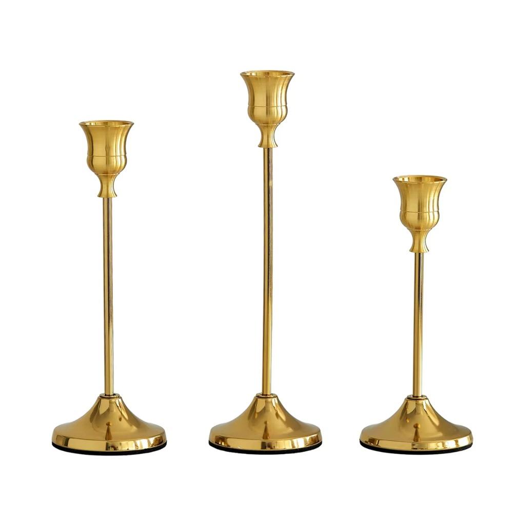 3Pcs Exquisite Metal Romantic Candle Stand Gold Plated Tabletop Candle Holder Hotel Decor
