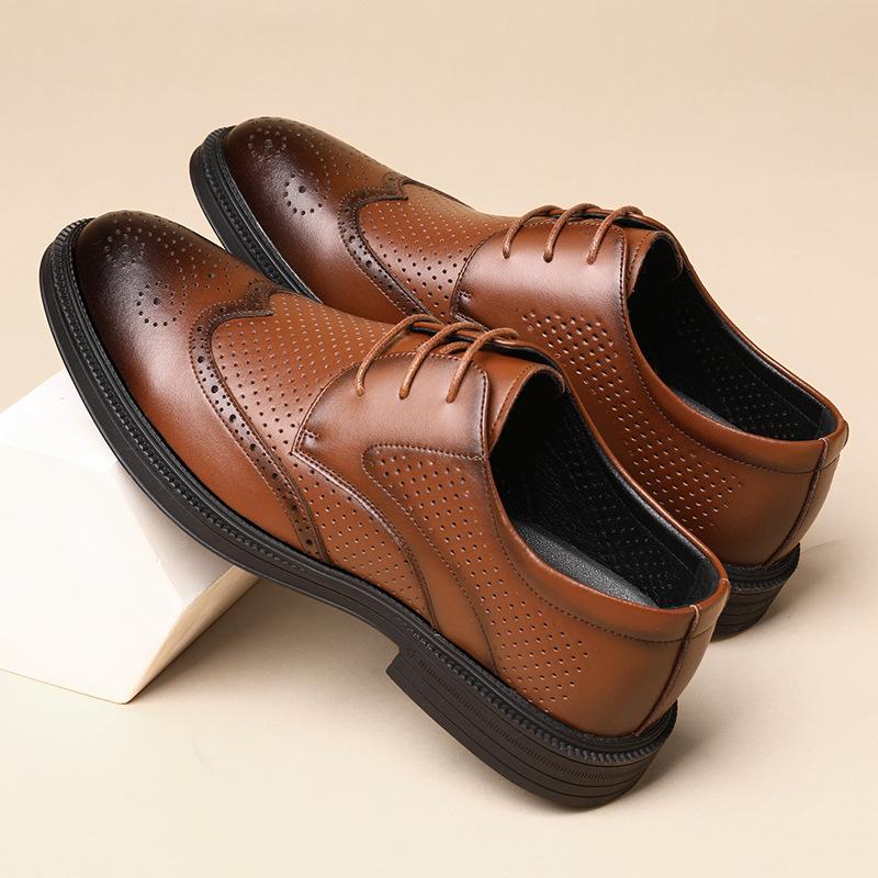 Мужская кожаная обувь из натуральной кожи, дышащие броги, деловая деловая повседневная обувь с острым носком в британском стиле