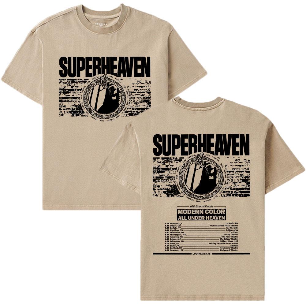 Футболка SUPERHEAVEN Tour 2026 Унисекс Уличная одежда Хлопок Летняя мода Хип-хоп Футболки с коротким рукавом Мужские/Женские Футболка