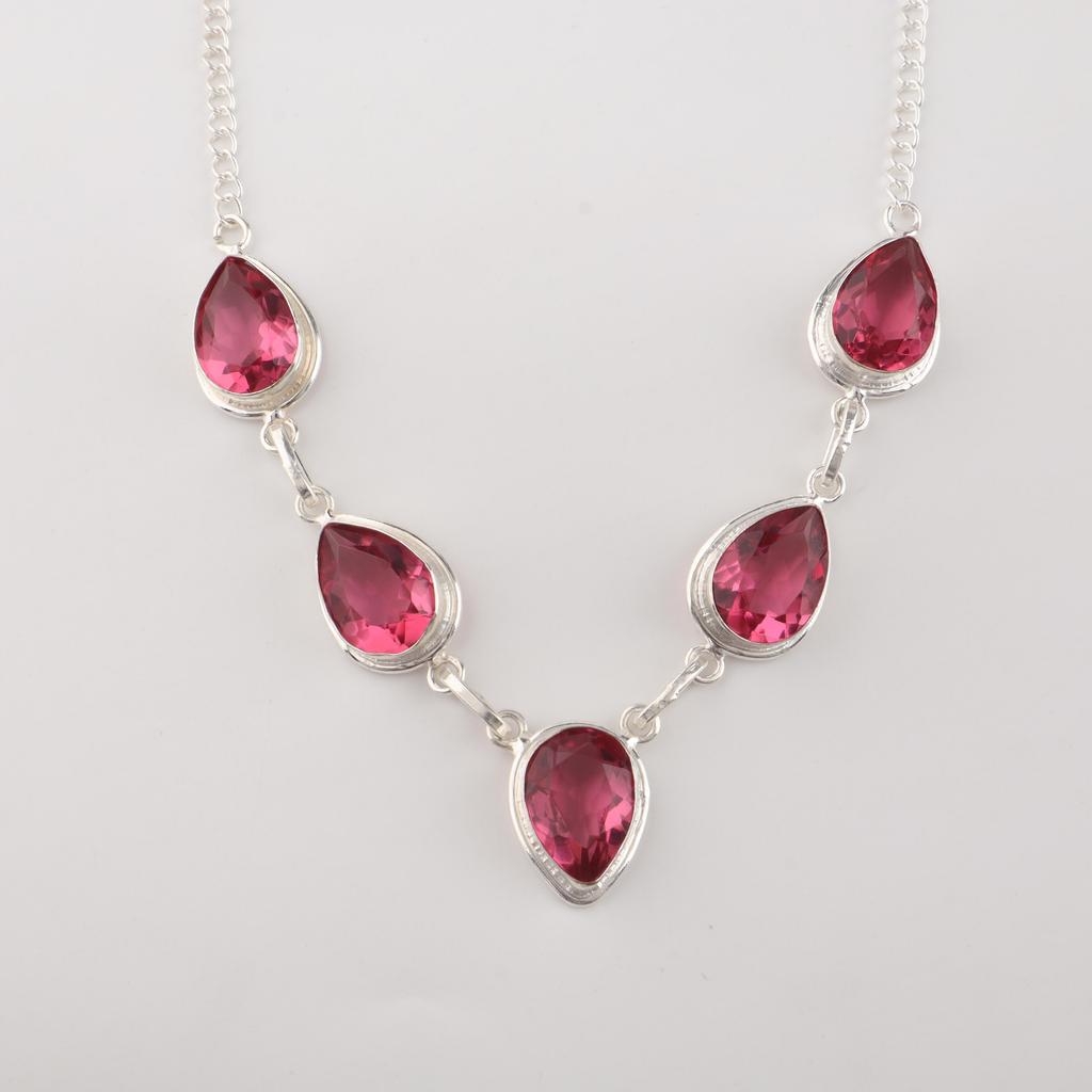 Ожерелье из серебра 925 пробы с розовым турмалином, ручная работа для женщин, подарок на день рождения RN-1-5