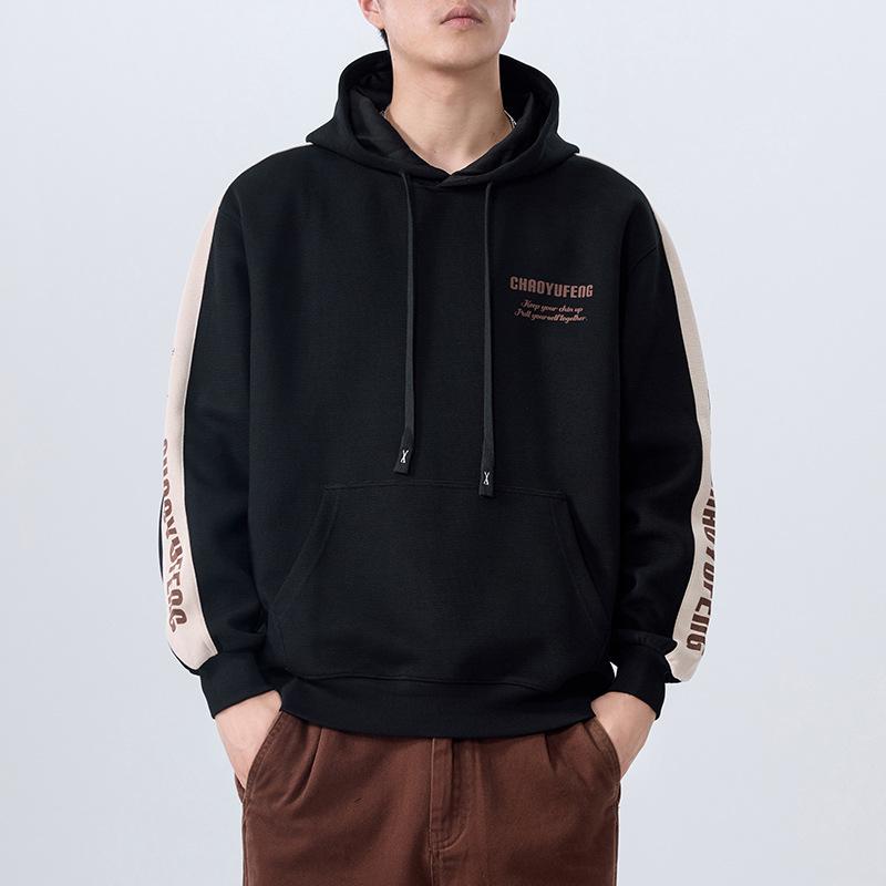 American Trendy Sweater Men'S Loose Large Size Sports Style Contrasting Color Splicing Heavy Hoodie Men'S Top