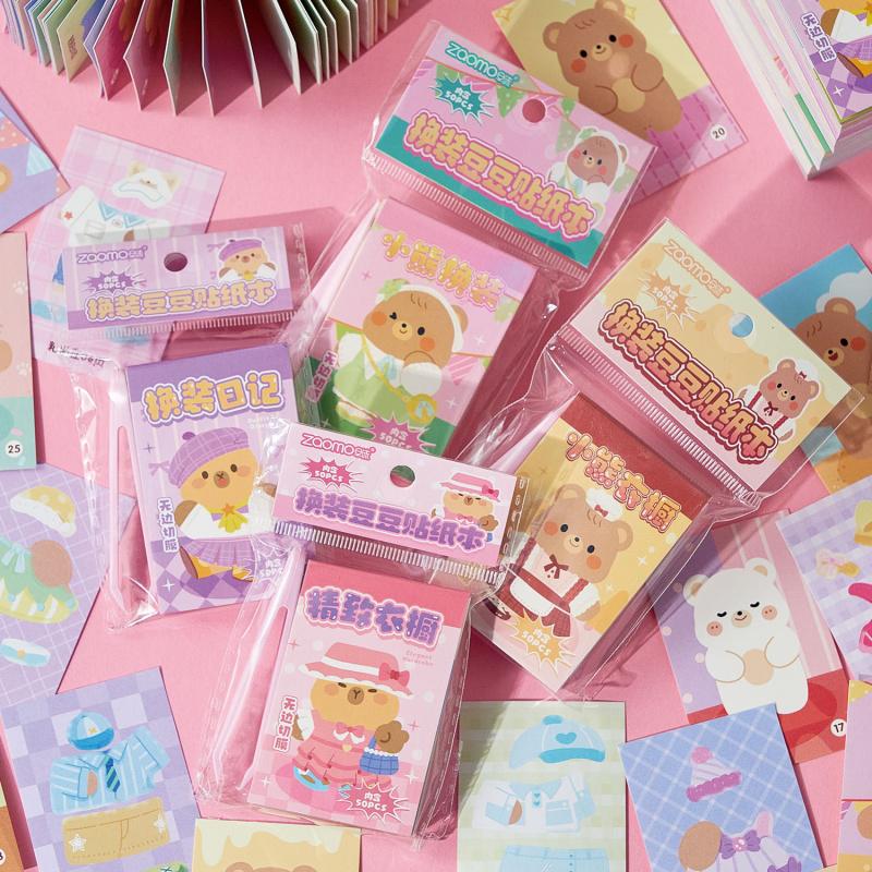 50-Piece Cute Bear Dress-Up Sticker Pack, Mixed Style Outfits & Durable Material, Great for Planner & Reward Stickers