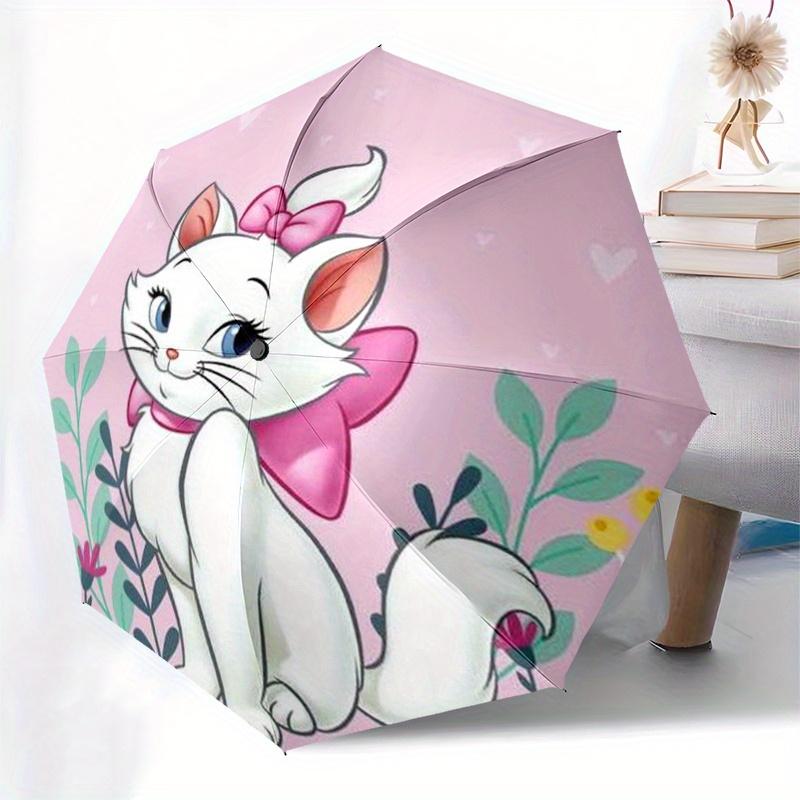 Disney Aristocats,Marie,Bow Manual Opening and Closing Umbrella - 8-Rib Reinforced Folding Design, Lightweight and Portable, Suitable for Da