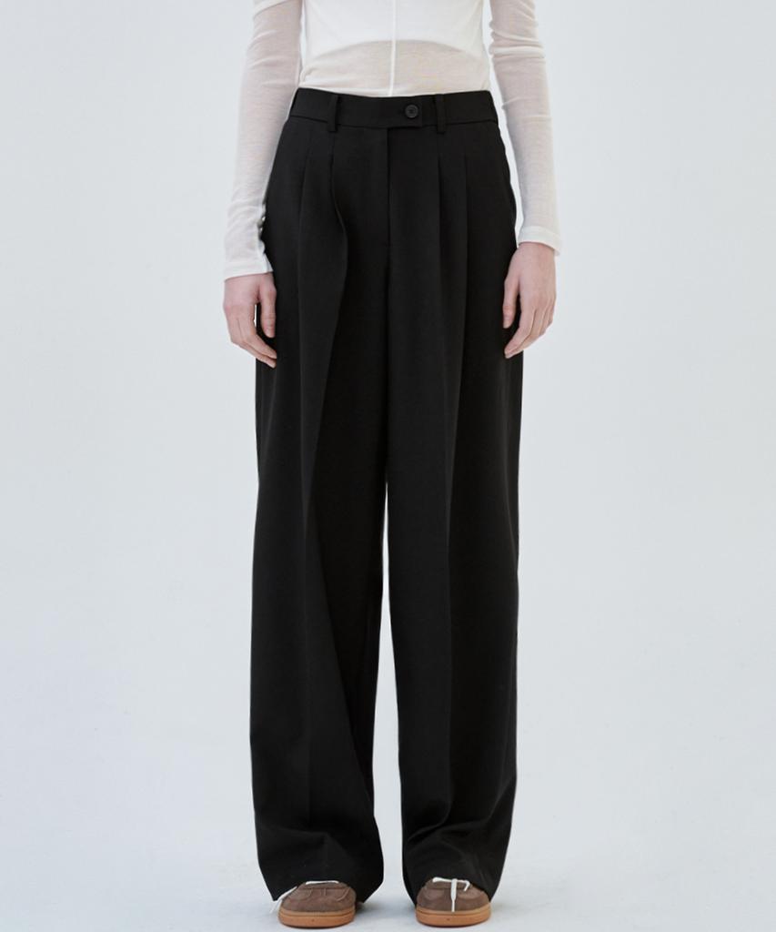 MALOUPE 2173 Double-Pleated Wide Pants (Black)