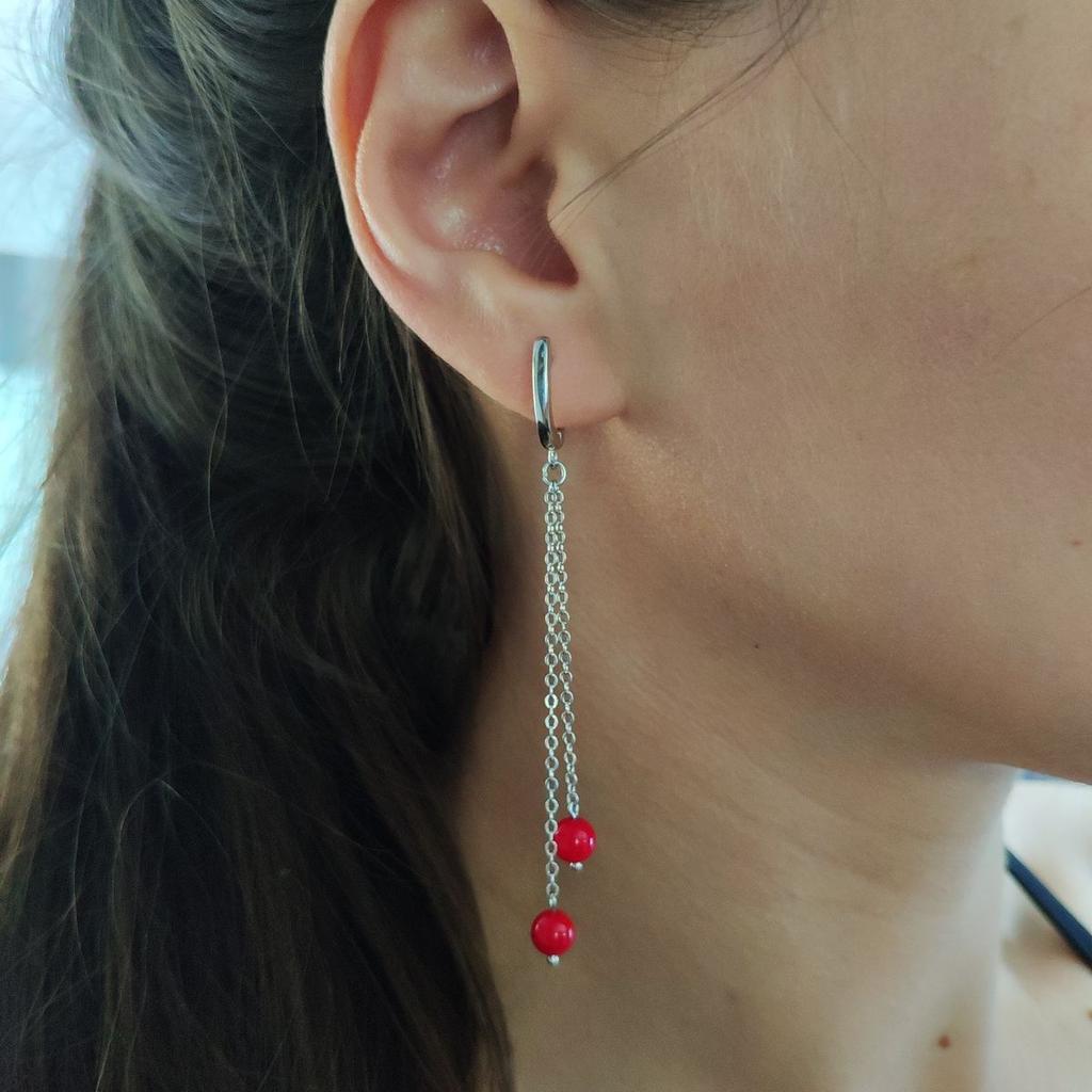 Серебряные серьги с кораллом (2147091)