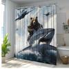1 шт. Креативная шторка для душа с рисунком медведя, катающегося на акуле - Художественный декор для ванной комнаты с забавным дизайном океанского приключения, Прочная полиэстеровая ткань