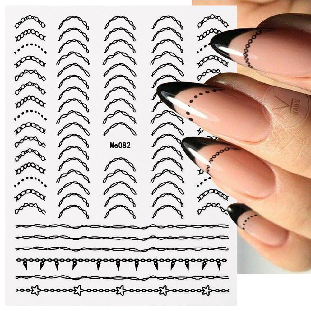 Glitter French Style Stripe Lines Nail Decals Curve Nail Sliders Striping Tape 3D Nail Sticker