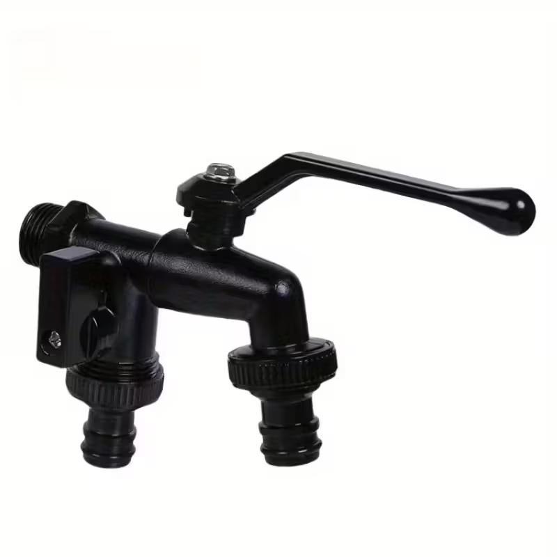 Уличные краны 1/2 Садовый двойной выход воды Латунный носик Один вход два выхода Двойной ниппель Нано Черный Медный кран