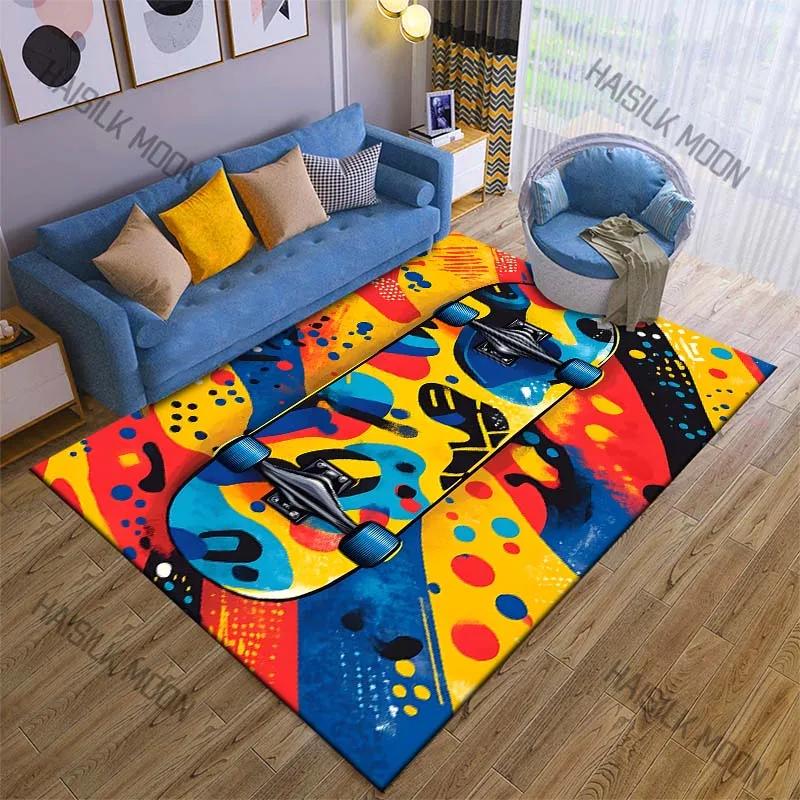 Creativity Colorful Skateboard Print Carpet for Living Room Bedroom Sofa Decor Home Area Rug Non-slip Mat Game Room Rugs