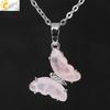 Rock Crystal Necklace Butterfly Necklaces Natural Stone Amethysts Clear Quartz Tiger Eye Pendants Stainless Steel Chain H158