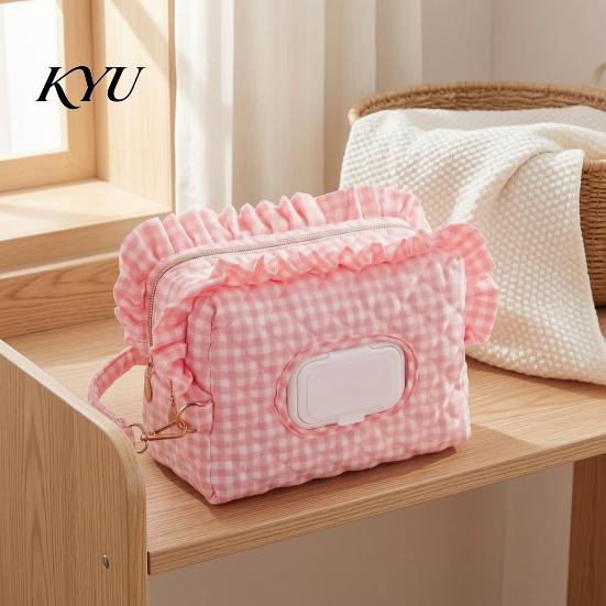 Baby Diaper Organizer Quilted Wipes Bag with Hanging Strap, Dual Compartment Zipper Travel Stroller Storage Portable Bag, Large Capacity Dispenser for