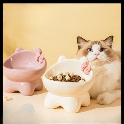 Керамическая Миска для Кошек и Собак, Милая, Креативная, С Наклоном, Средне-маленького Размера, На Высоких Ножках, Для Кормления и Питья, Защищает Шею Кошки.