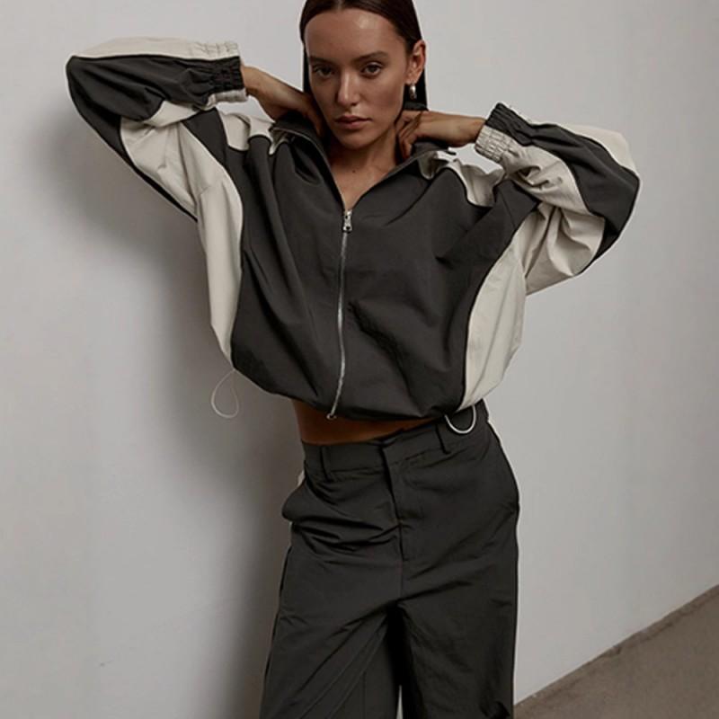Женский Повседневный Спортивный Костюм Color Block из 2 Предметов Куртка Брюки Streetwear