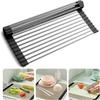 Roll Up Dish Drying Rack, 17'' X 15.3'' Over Sink Dish Drying Rack for Kitchen Counter, Stainless Steel Over Sink Dish Drying Rack with Anti-Slip Sili