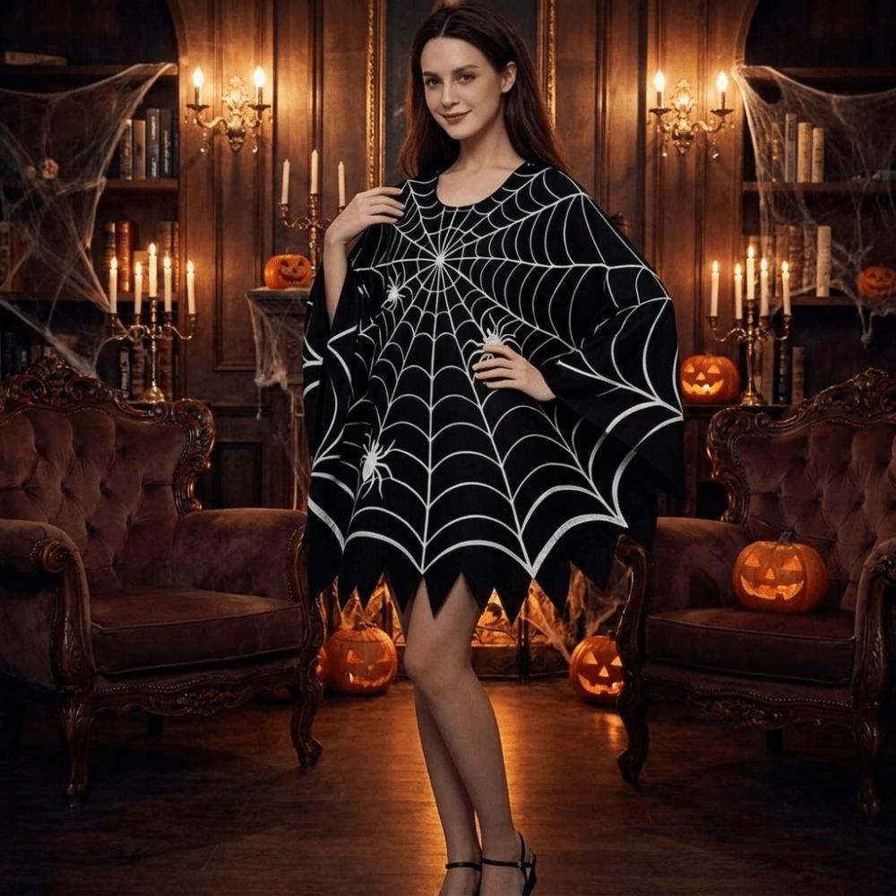 Black Shawl Halloween Spider Web Cloak Scary Poncho Cape Cosplay Party Costume Halloween Costume