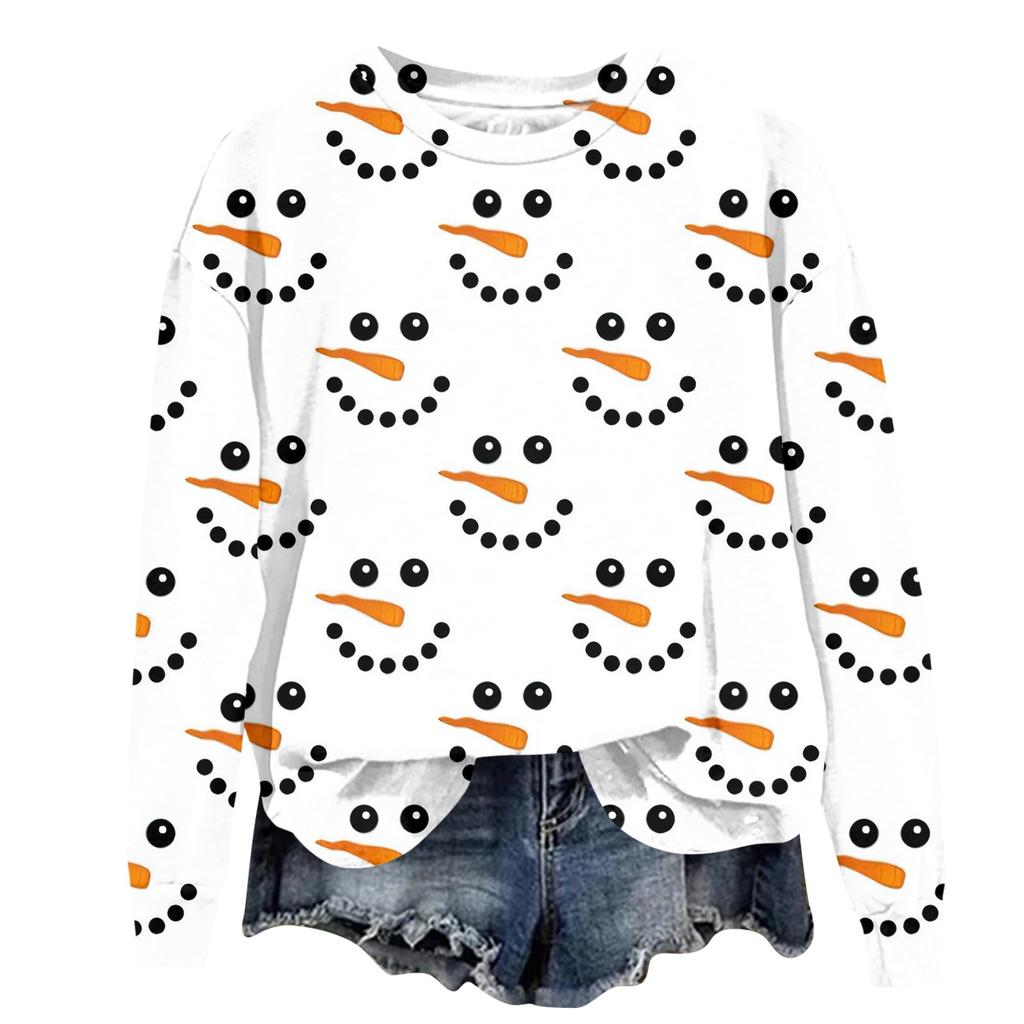 Женская модная рождественская принтованная толстовка с длинным рукавом и круглым вырезом