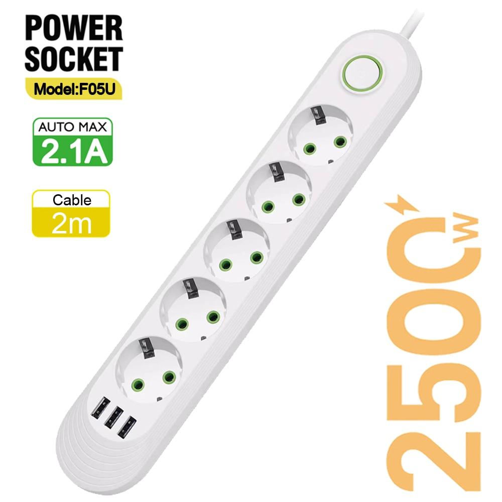 EU Plug AC Outlet Smart Home Multiprise Power Strip Extension Cord Electrical Socket Network Filter With USB C PD Fast Charging