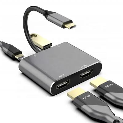 Док-станция Hanx Commerce Type-C 4-в-1 с поддержкой двух дисплеев USB на HDMI, HDMI 4K, двойной PD 60 Вт, USB-данные, порты 1.4