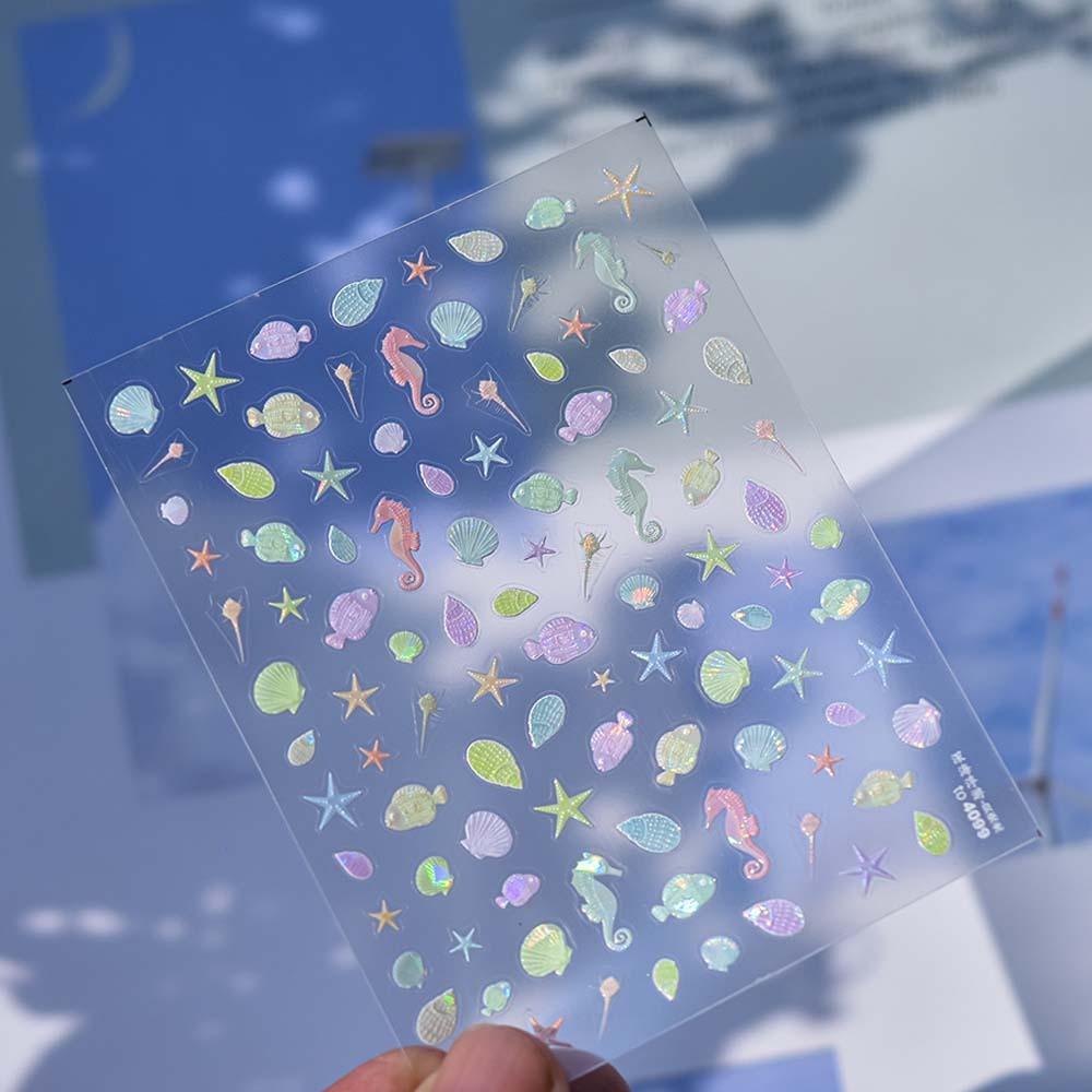 Сине-зеленые наклейки для ногтей с изображением океана, блестящие стеклянные украшения для ногтей с изображением дельфина и океана для женщин и девочек