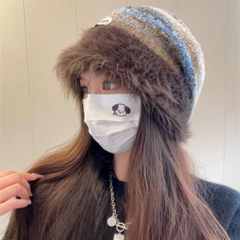 Autumn Winter Y2k Striped Hat Korean Women Beanie Hat Vintage Slouchy Woolen Hat  Outdoor