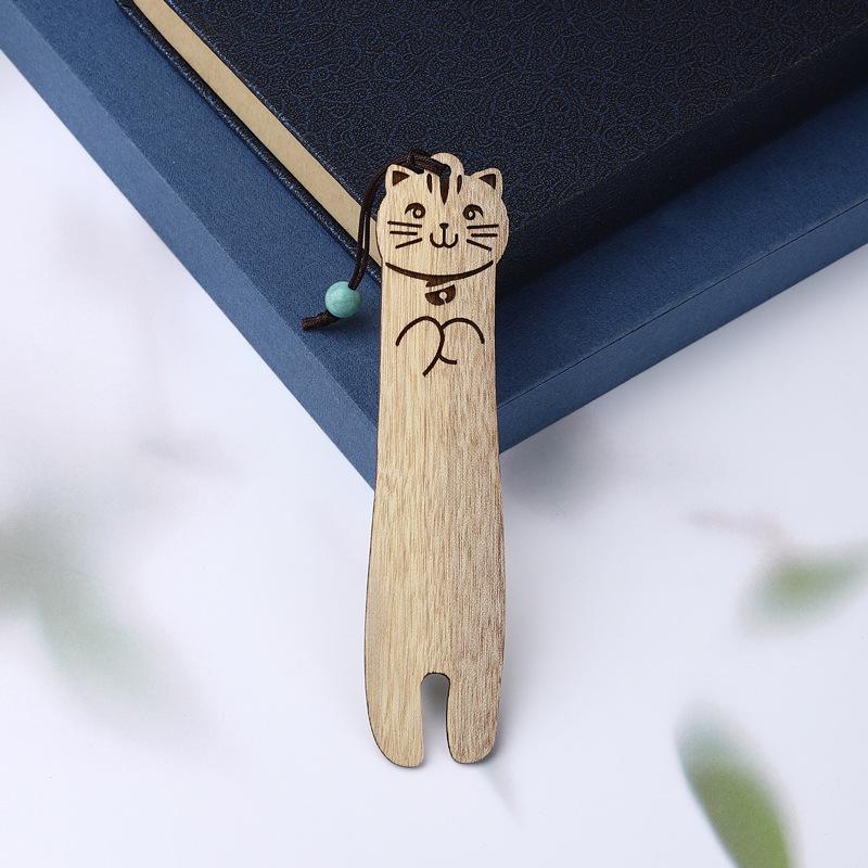 Retro Solid Wood Cat Bookmark Gift Box - Exquisite Literary Cartoon Design