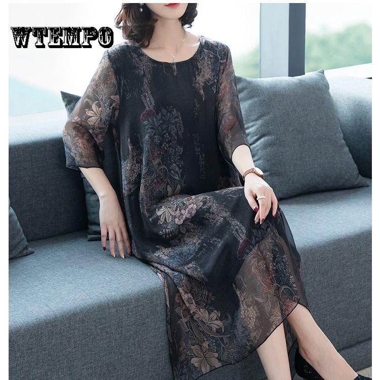 Женское элегантное шелковое платье Boussac с цветочным принтом в стиле вестерн, Vestidos Mujer, 5xl