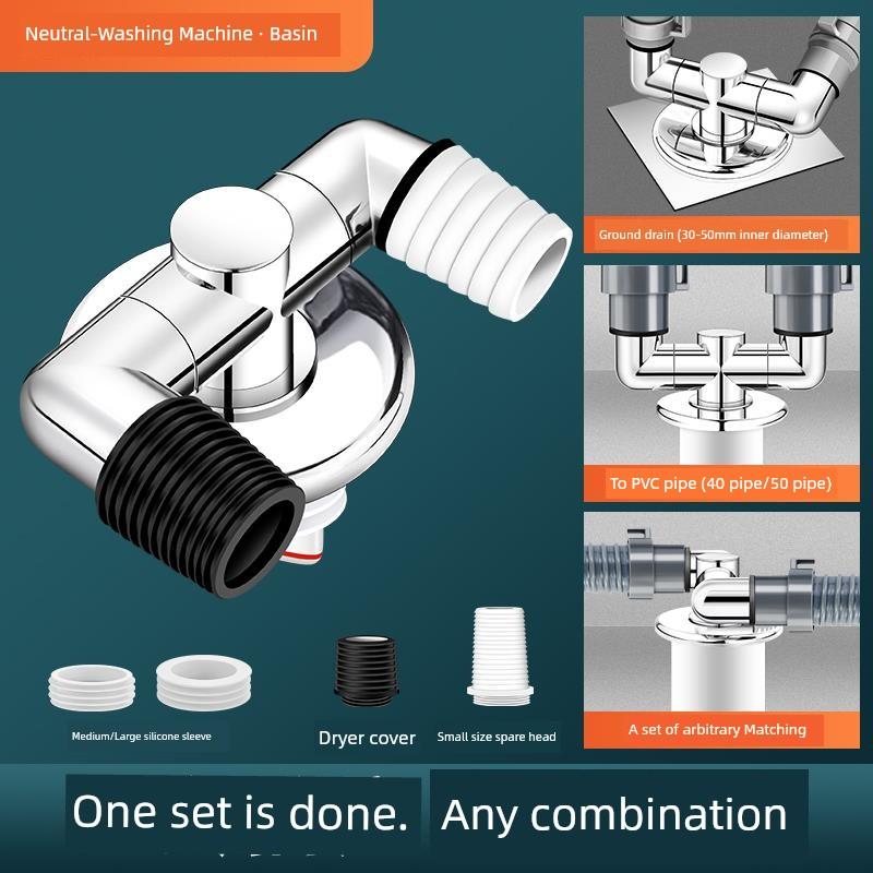 Downcomer Three-Head through Washing Machine Drain-Pipe Tee Split Floor Drain Water Flow Device One Divided into Two Type Joint Port Docking Device