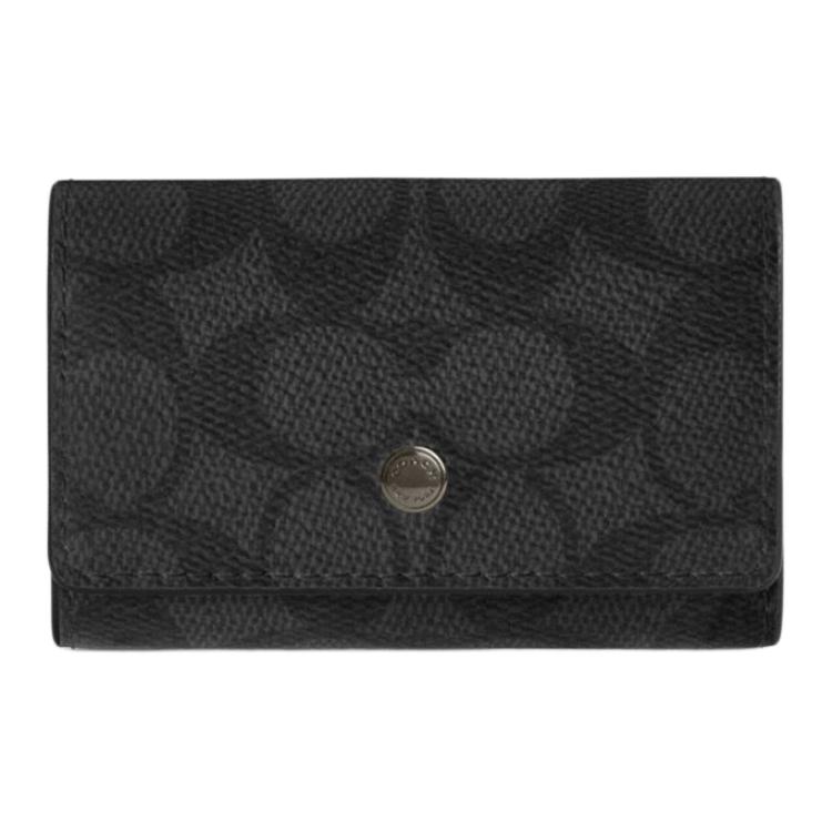 Coach 10 Кошелек для ключей с принтом логотипа из пяти колец, на кнопке, из покрытого холста, мужские аксессуары, черный CAR00-QBMI5