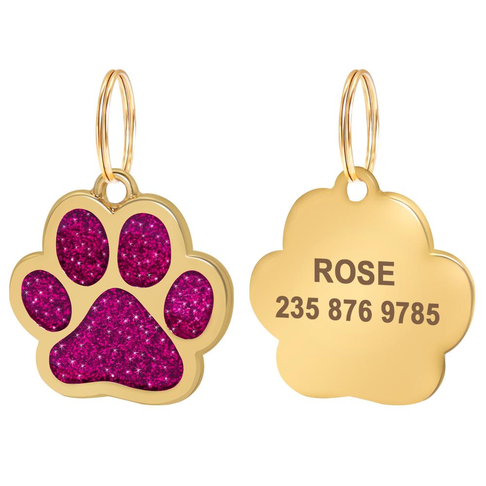 Bling Dog ID Tag Personalized Gorgeous Dog Tags for Small Medium Dog Footprint Custom Pet Name Tag Plate Collar Accessories