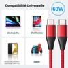 3x Câble USB-C vers USB-C Charge Rapide pour Redmi Note 14 13 Pro Note 12 4G-5G Note 12 Pro - Nylon Tressé Rouge 1M