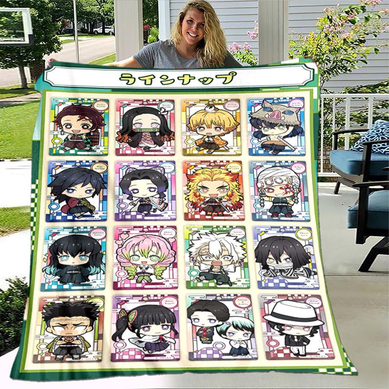 1pc Blanket Demon Slayer characters1 Print Design, Lightweight Blanket for Sofa, Bed- Soft &Warm, Gift for All Seasons like Christmas, Halloween