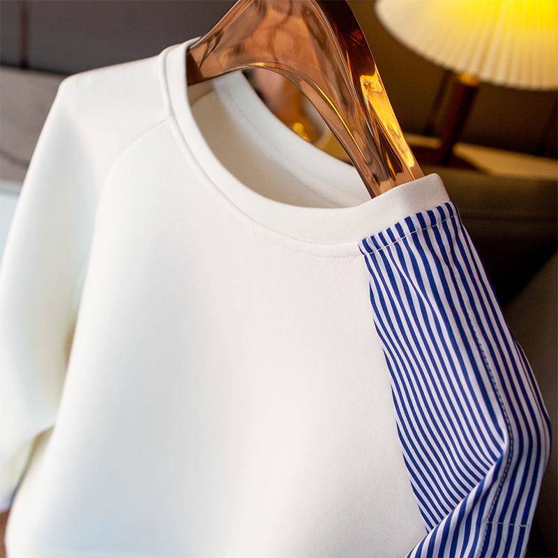 Женский свитшот с круглым вырезом, свободный топ в нерегулярную полоску