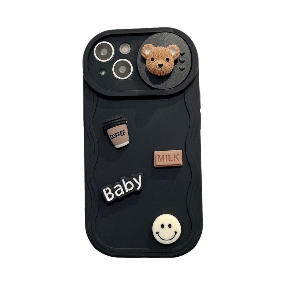 Волнистое нажимное окно, подходящее для Apple 16PRO Coffee Bear, мобильный чехол для iPhone XR/11, полнофункциональный защитный чехол от падения