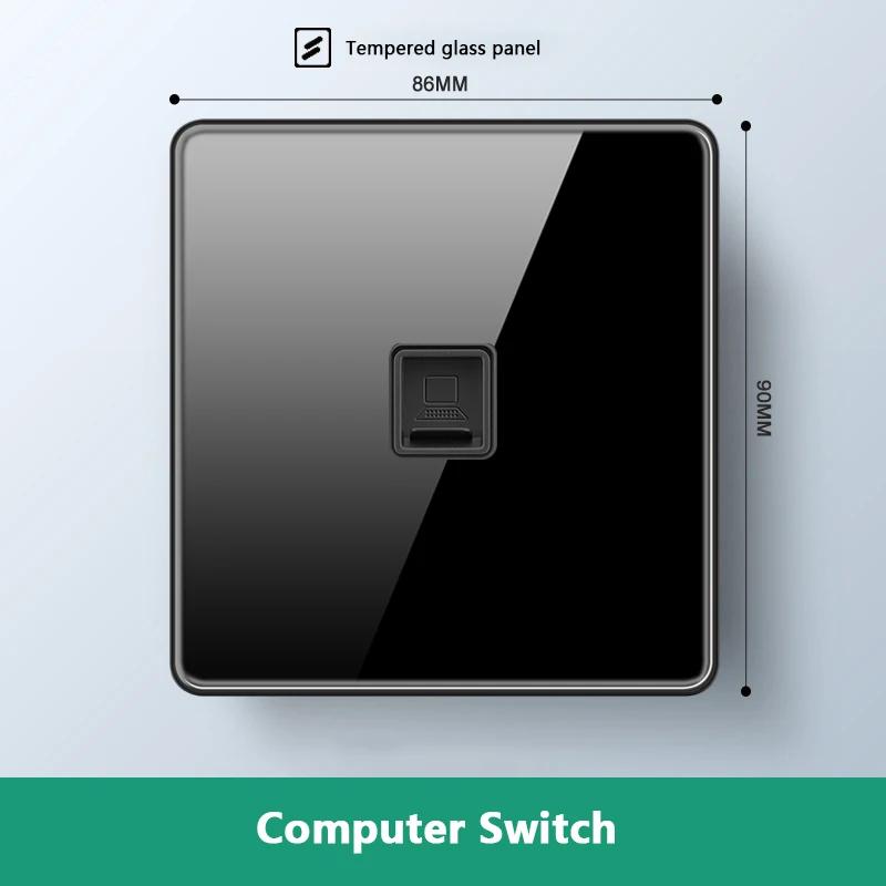 Роскошный настенный выключатель света из закаленного стекла, черная вилка UK 13A, универсальная настенная розетка с USB, 220 В, 1-канальный двухпозиционный переключатель скорости