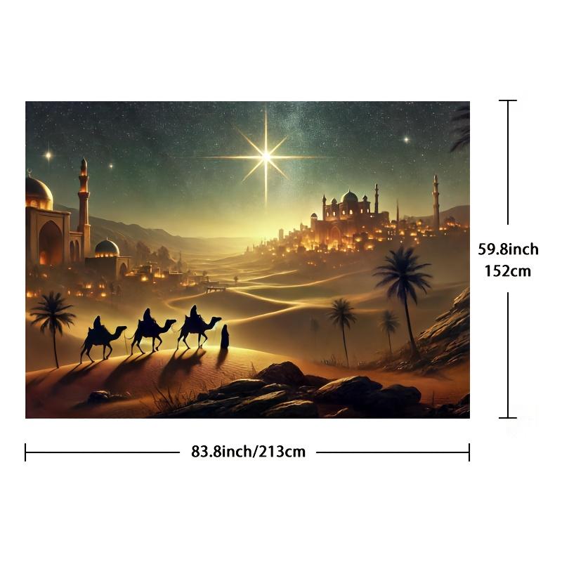 Arabian Nights Starry Desert Scene Background, featuring camels, stars, and moonlit sky | Arabian Nights Atmosphere
