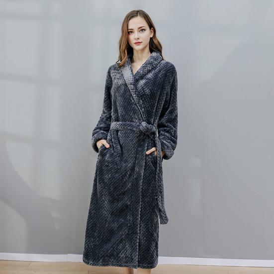 Парная зимняя ночная рубашка из плотного кораллового флиса, теплая, со шнуровкой, регулируемым поясом, отложным воротником и карманами, отличная впитываемость воды, средняя длина, женская домашняя одежда