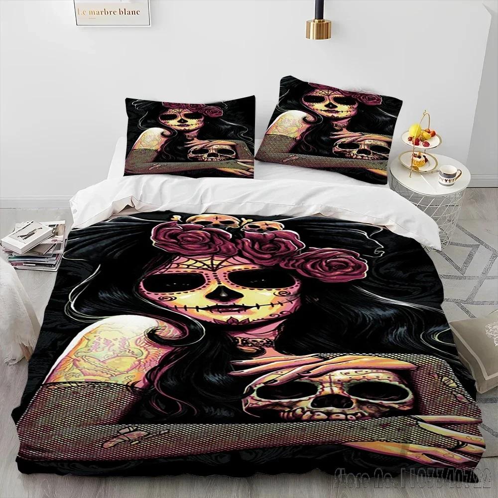3D Horror Gothic Female Skull Dead Girl Duvet Cover Set HD Comforter Cover for Kids Bedding Sets Bedclothes Bedroom Decor