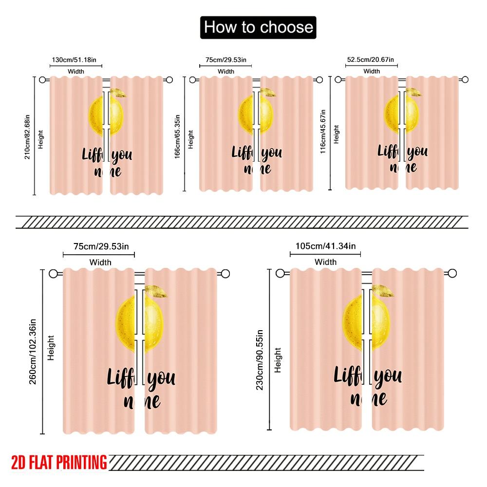 2pcs 2D Flat Printing Curtains Lemon Life Love You Polyester Without Electricity Family Party Perfect for Holiday Party General