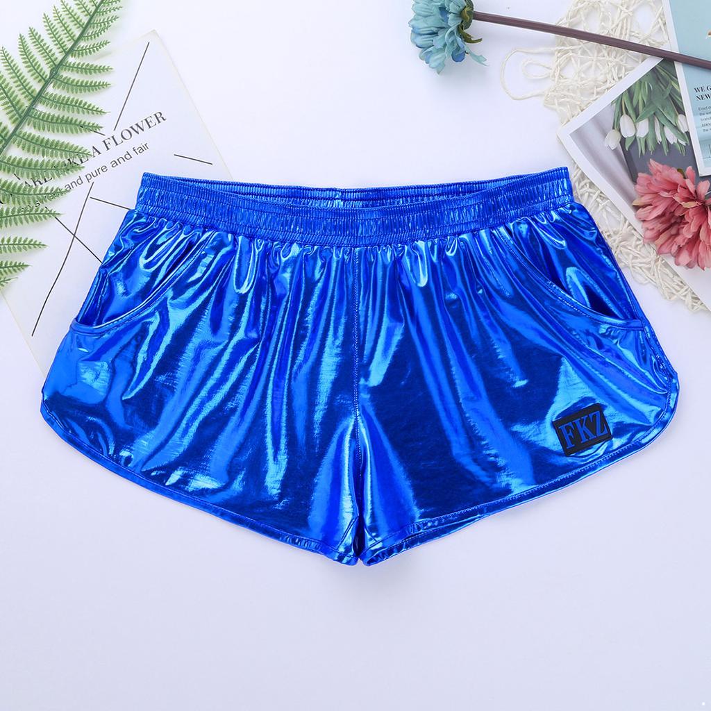 Men's Pants Shiny Metallic Low Rise Elastic Waistban Boxer Shorts Stage Performance Costume